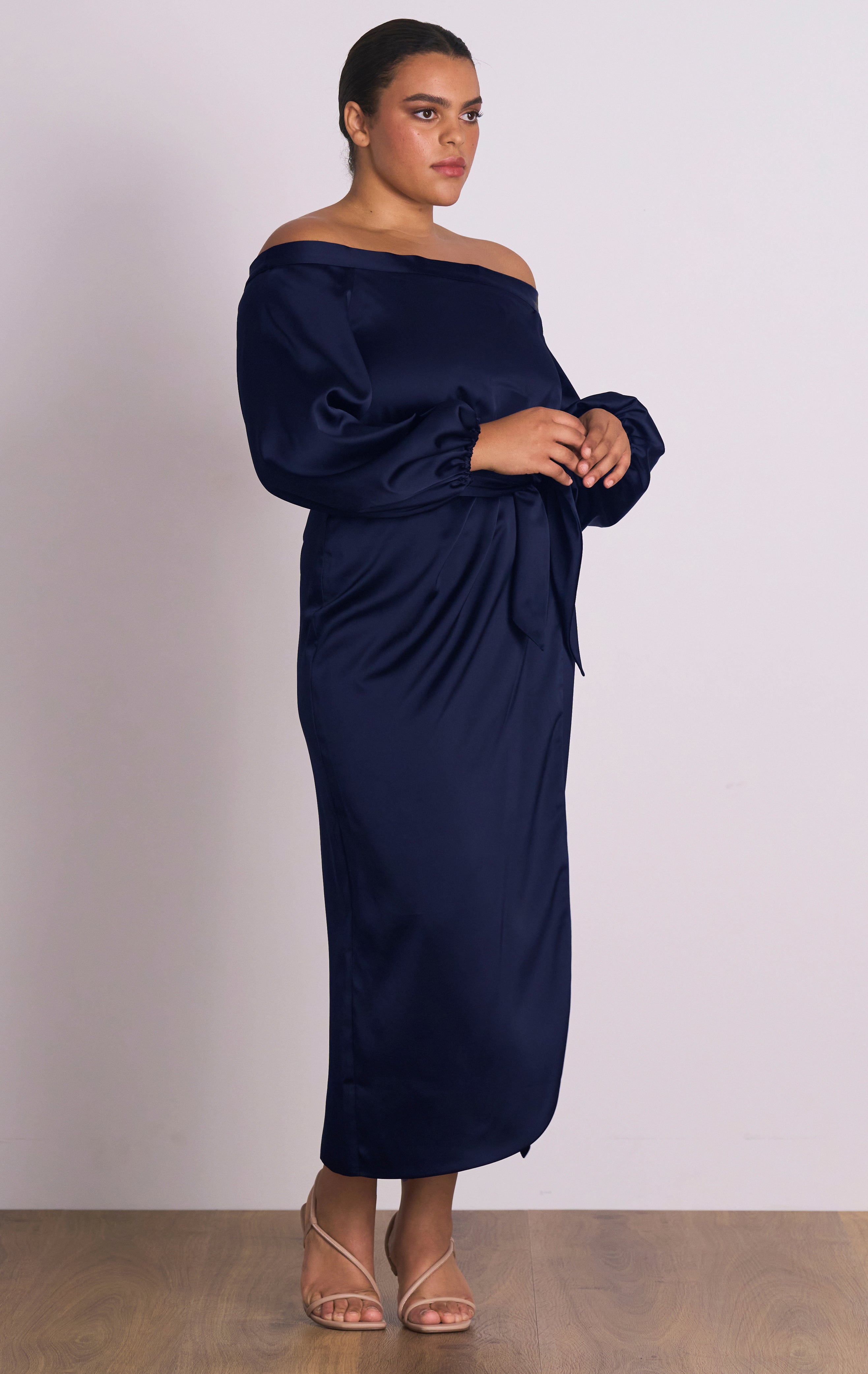 Navy blue off hotsell the shoulder midi dress