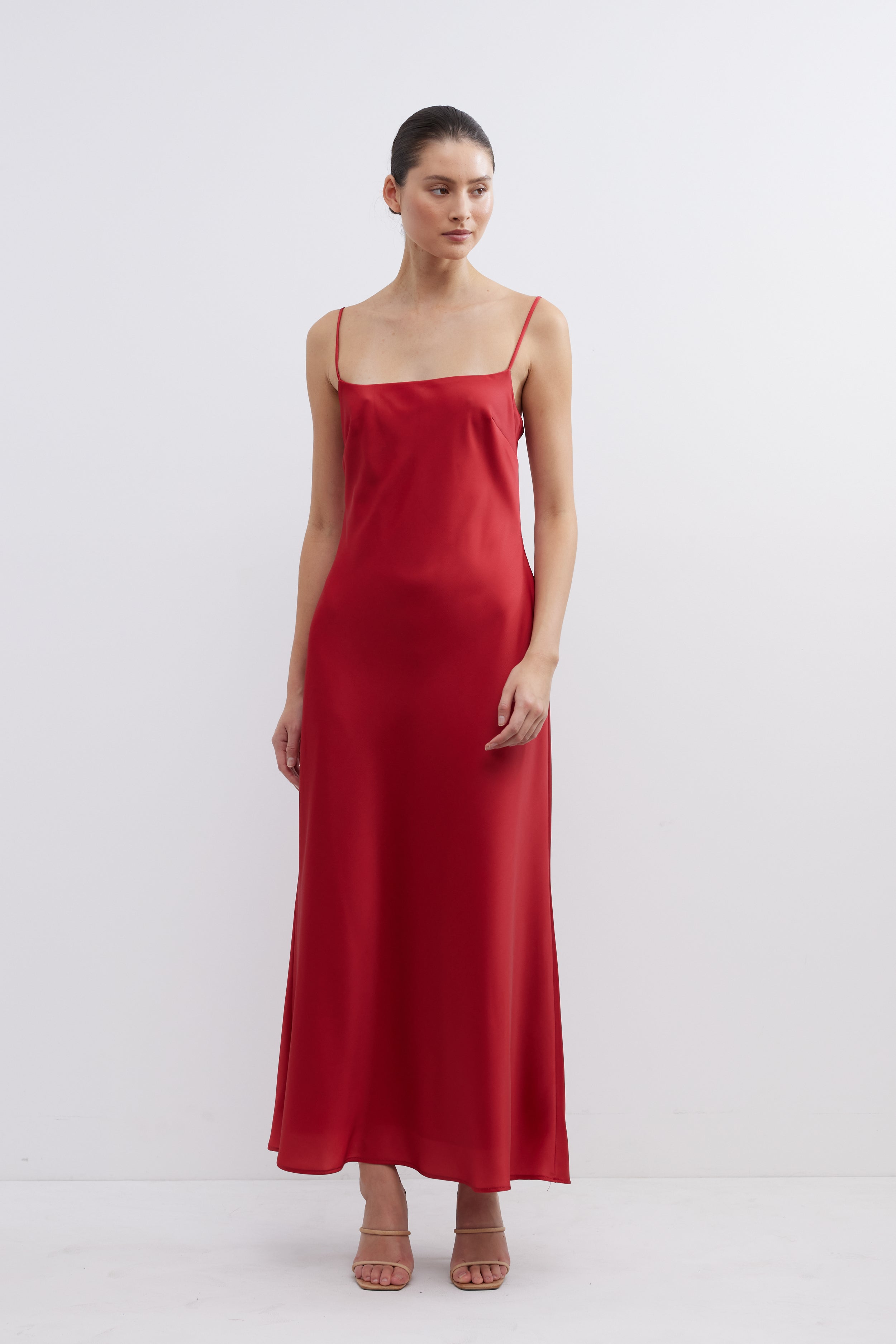 Brio Red Cowl Back Bias Cut Midi Dress P A S D U C H A S